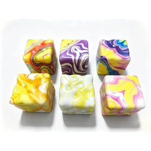 Large colorful marble pattern squishy cheese cubes made of PU for effective stress relief.