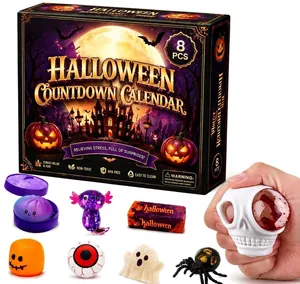 Calendario de cuenta regresiva de Halloween de 8 piezas con juguetes blandos de calavera