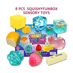 Comprehensive 8-piece set of soft squishy sensory toys in colorful food and ice shapes
