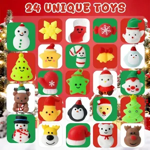 Christmas advent calendar with 24 unique TPR squishy toys in festive designs