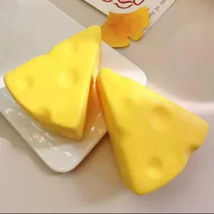 Macro detail of soft PU slow-rebound cheese squishy toy for stress relief
