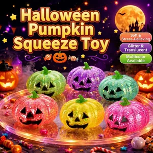 Halloween Pumpkin Squishy Toy Slow Rebound Glitter Maltose Filling Stress Relief Pumpkin Face Sensory Squeeze Toy For Kids Adults Party Favors