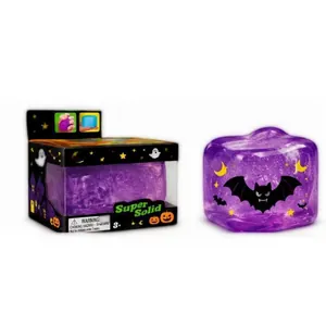 Halloween vleermuis gloeiend squishy speelgoed met paarse glitters en originele verpakking