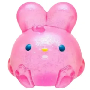 Cute pink rabbit squishy toy made of sparkling TPR material for stress relief
