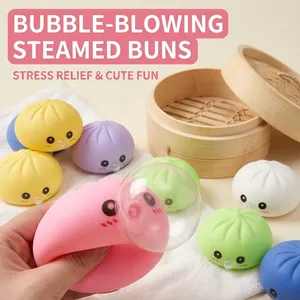 Jouet Squishy en Forme de Baozi Expression de Dessin Animé Mignon Jouet Anti-stress Cracheur de Bulles pour Enfants et Adultes