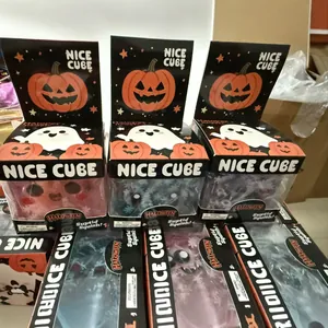 Halloween LED Glowing Ghost Pumpkin Square Squishy Toy Slow Rebound Maltose Texture Stress Relief Toy For Kids Adults