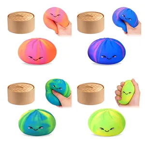 Set de jouets anti-stress squishy baozi arc-en-ciel avec visages mignons et boîtes