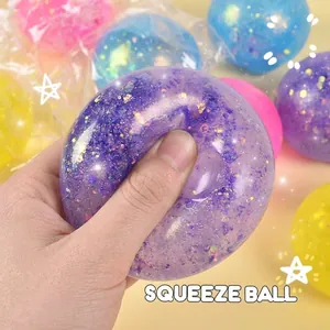 Purple aurora maltose squeeze ball stress relief toy with glitter