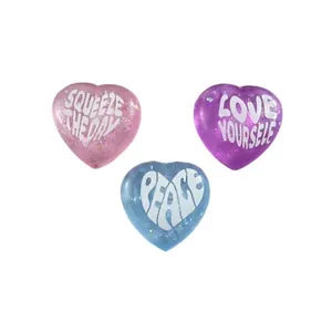 Set de 3 juguetes antiestrés en forma de corazón con purpurina y frases motivadoras