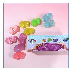 Collection of colorful glittery number 67 TPR squeeze toys for stress relief with box