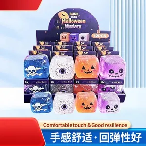 Halloween Mystery Vierkant Moutsuiker Squishy Speelgoed LED Lichtgevend Glitter Stressverlichting Voor Feest Schedel Pompoen Geest Kinderen