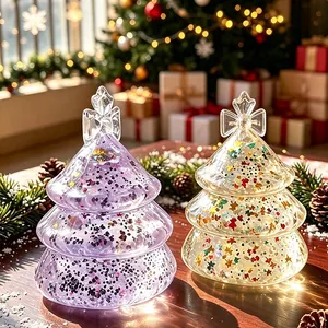 Festive maltose Christmas tree squishy toys with glitter in warm holiday scene