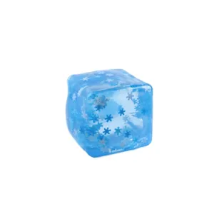 Giocattolo antistress a cubetto blu traslucido con motivo a fiocchi di neve, bianco