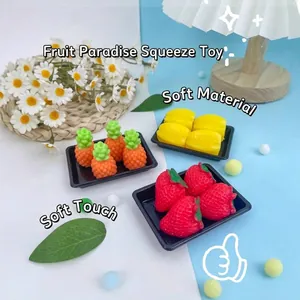 Jouet Squishy de Fruit de Simulation pour Soulager le Stress TPR Doux Fraise Mignonne Ananas Pêche Petits Jouets à Presser