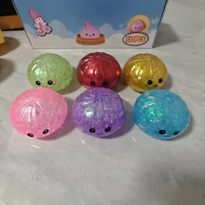 Colorful glitter dumpling stress relief toy set with cute smiley faces for sensory play