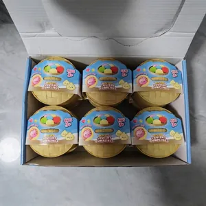 Set of 6 mystery squishy dumpling stress relief toys with LED light in steamer packaging