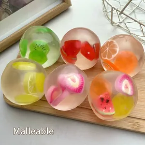 Balle Anti-stress Squishy Thème Fruit Fait Main Jouet de Décompression Transparent Rempli de Vaseline Souple Modelable pour Enfants Adultes