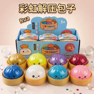 Set di panini squishy glitterati arcobaleno con mini cestini per la cottura a vapore