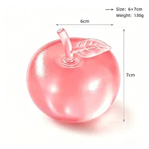 Roze doorschijnende appel-stressbal speelgoed met afmetingen 6x7 cm en 130g gewicht.