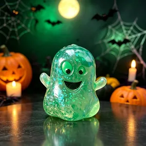 Groene glitter Halloween spook squishy speelgoed voor stressverlichting met decor