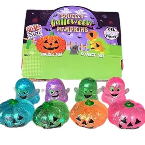 Glitter Halloween squishy speelgoedset met spook en pompoen vormen, kleurrijke gel