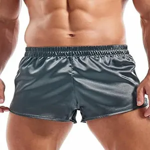 Herren-Boxershorts aus grauem Satin mit Seitenschlitz und elastischem Bund für Komfort