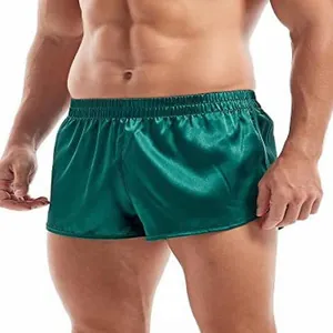 Grüne Satin-Shorts für Herren mit Seitenschlitzen und bequemem Elastikbund