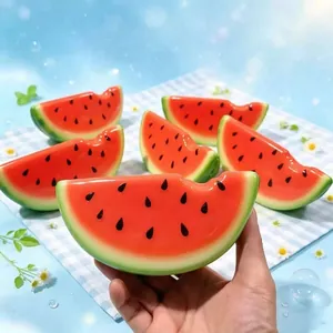 Detailed view of simulated watermelon slice slow-rising squishy stress relief toy