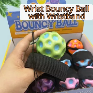 Balle Lune à Haut Rebond Mousse PU Balle à Trous Balle Rebondissante Élastique Dragonne Jouet Sensoriel Anti-stress Squishy pour Enfants Sports de Plein Air