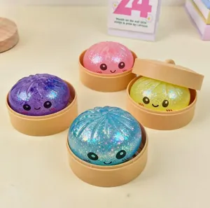 Giocattoli squishy baozi colorati con glitter in mini vaporiere per il relax totale