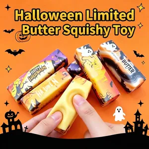 Giocattolo squishy a forma di burro a tema Halloween con motivo fantasma per alleviare lo stress