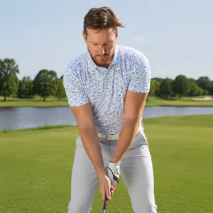 Maglia Polo da Golf da Uomo ad Asciugatura Rapida Traspirante a Manica Corta Sportiva ad Alte Prestazioni in Poliestere Spandex con Stampa Floreale da Uomo Casual