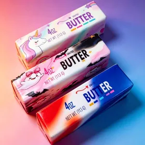 Gedetailleerd overzicht van drie kleurrijke PU slow rebound boterstick squishies