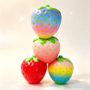 Gedetailleerd overzicht van kleurrijke langzaam stijgende aardbeien squishies speelgoed