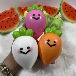 Close-up of colorful fruit-shaped PU slow rebound squishy toys with cute smile faces