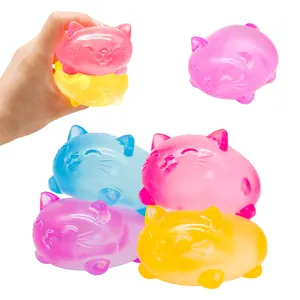 Close-up of colorful cat-shaped maltose squeeze toys showing soft and stretchy texture