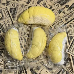 Soft PU slow rebound durian fruit flesh squishy stress relief toy set in pale yellow