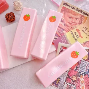 Close-up detail of pink strawberry milk bar squishy slow rebound toy for stress relief