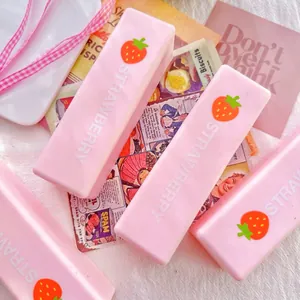 Detailed view of pink strawberry milk bar squishy slow rebound stress relief toys