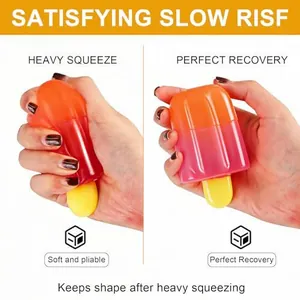 Detailed view of slow-rising PU popsicle squishy toy showing heavy squeeze and recovery.