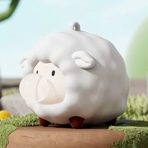 Gros plan d'un adorable jouet à presser mouton blanc avec une fonction de bulle