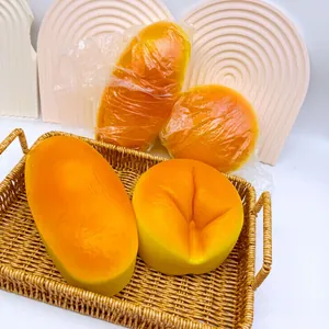 Detailed view of slow rebound simulated cheese cake squishies in a woven basket