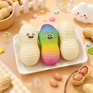 High quality macro shot of colorful rainbow and off-white peanut squishy stress toys.