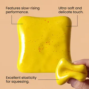 Close-up detail of yellow toast squishy toy demonstrating slow-rising and ultra-soft texture