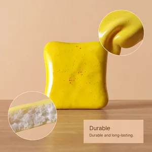 Detail view of yellow toast squishy toy highlighting durable and long-lasting foam texture