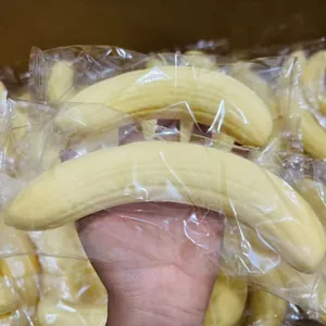 Close-up detail view of individually wrapped yellow simulation banana squishy toy