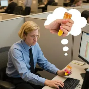 Colorful popsicle shaped slow rebound squishy toy being used for office stress relief
