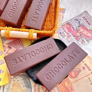 Close-up detail of chocolate bar shaped slow rebound squishy stress relief toys