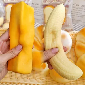 Detailed macro shot of realistic butter and banana slow rebound squishy stress relief toys