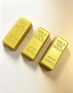 Macro detail of three realistic gold bar-shaped slow rebound squeeze toys for stress relief